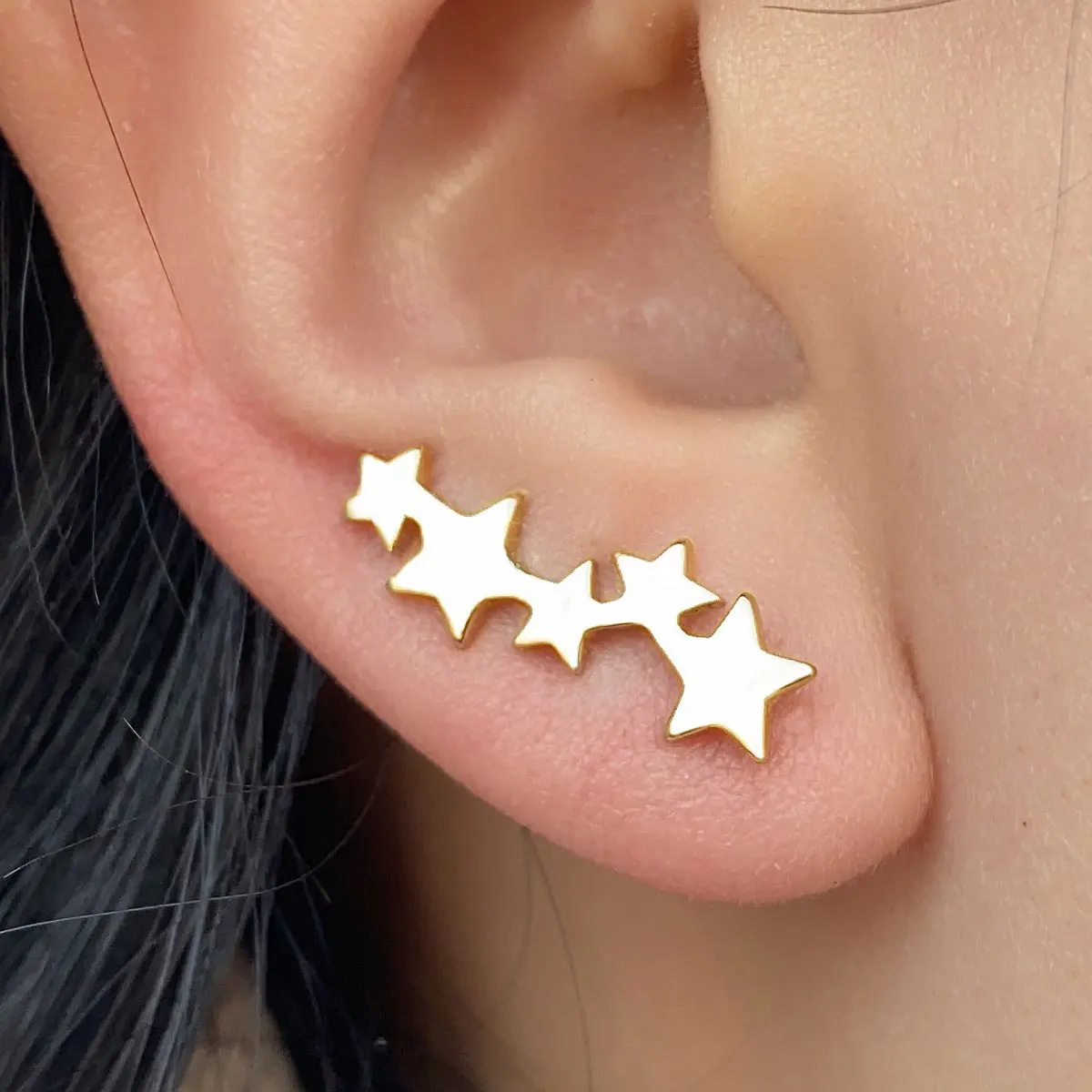 2024 Fashion 5 Stars Stud Earrings Climb Ear Earrings Gold Color Women's Ear Accessories Statement Earrings Party Jewelry Gifts