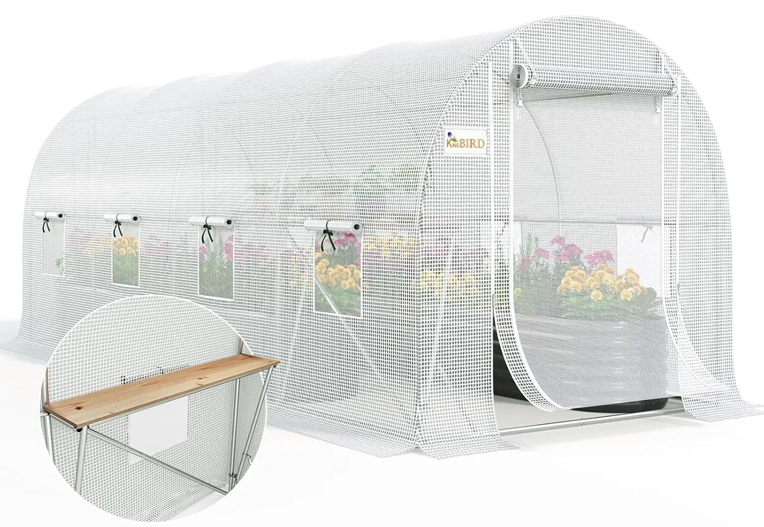 

Premium 15x7x7 FT Greenhouse for Outdoors, Large Walk-in Heavy Duty Galvanized Steel Frame, Mesh Door Screen Window, Customized
