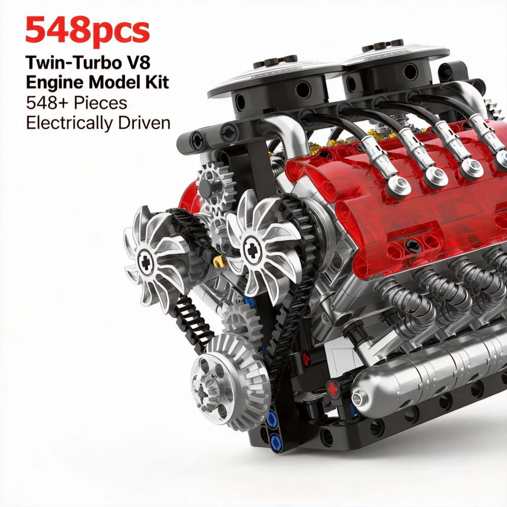 

НОВЫЙ Набор из 548 деталей: Технический конструктор двигателя V8 с двойным турбонаддувом, Механическая модель, Декор для рабочего стола, Коллекционный подарок