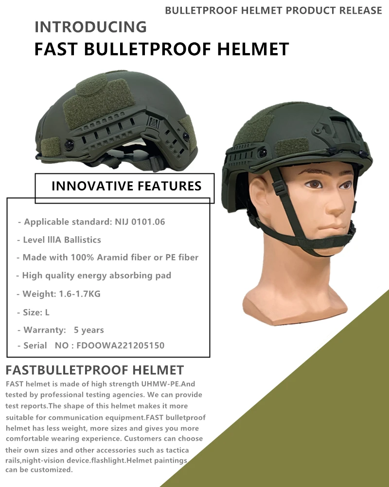 Base tática bulletproof estilo capacete, bulletproof capacete balístico, NIJ IIIA .44 alta corte aramida, PE