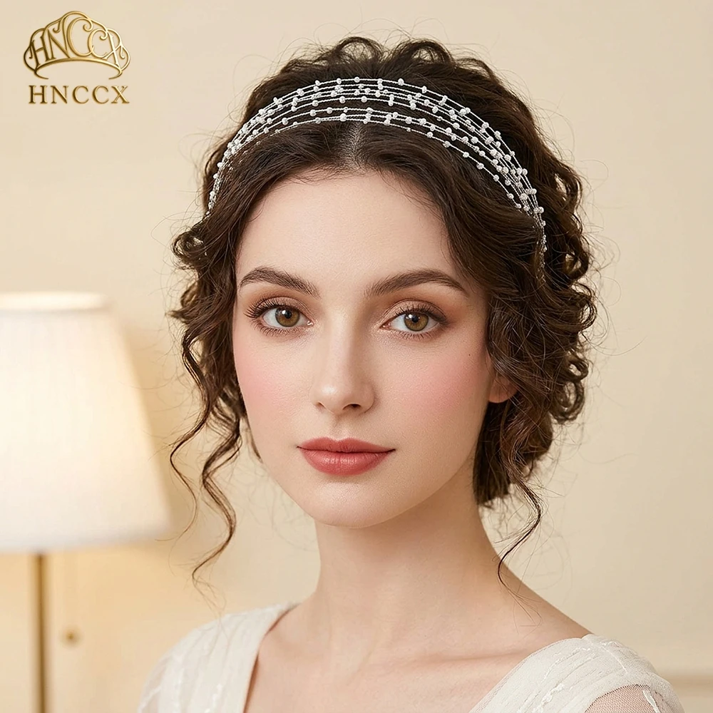 

HNCCX Minimally Brides Wedding Headwear Multi-layer Beaded Headbands Handmade Wimen Banquet Party Hair Band Accessories HP28
