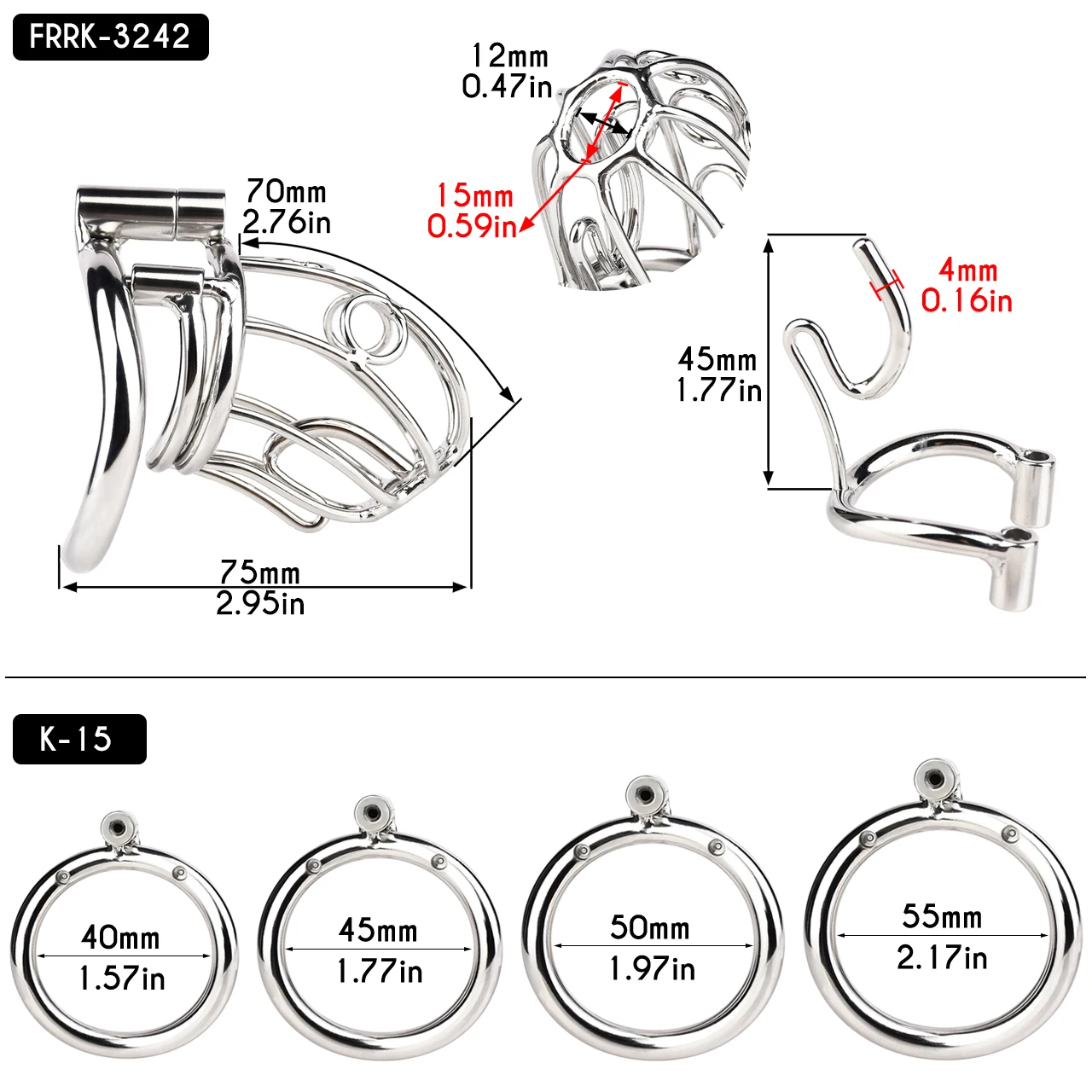 FRRK الفولاذ المقاوم للصدأ العفة قفص انفصال PA قفل القضيب ثقب جهاز BDSM بديل الكبار المثيرة لعب للرجال
