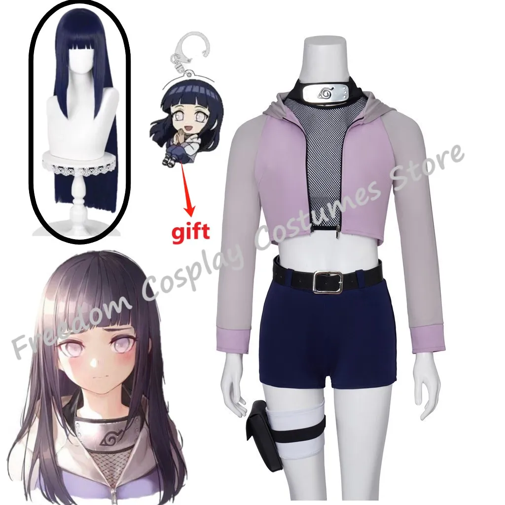 

Hinata Hyuga Cosplay Costume Ninja Hyuuga Hinata Hoodie Mesh Tshirt Headband Accessories Set Purple Long Cute Wig Halloween Suit
