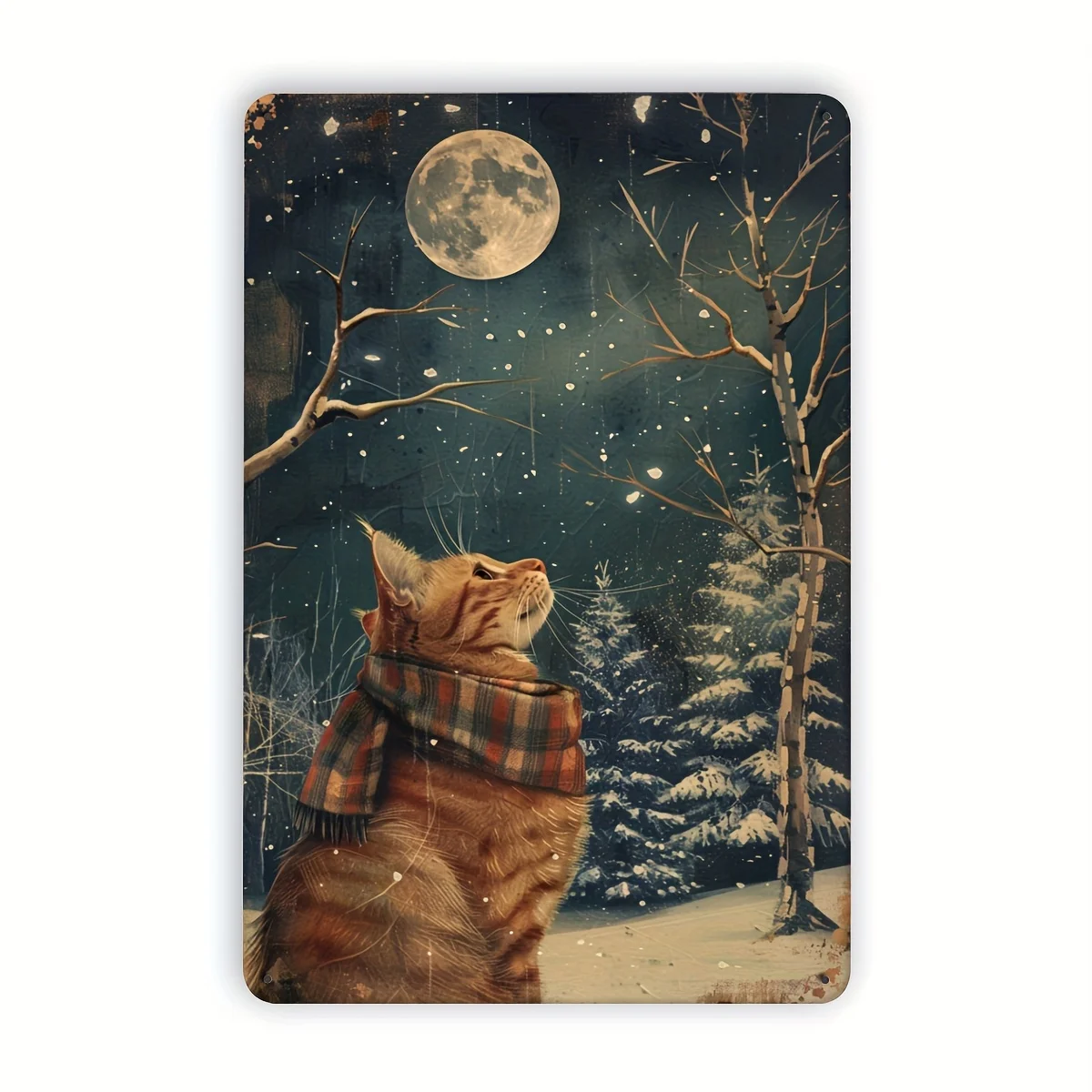 Cat'S Winter Night Meditation Vintage Metal Tin Sign, Indoor Outdoor Decorative Hanging Tin Painting, Wall Room Room Resident