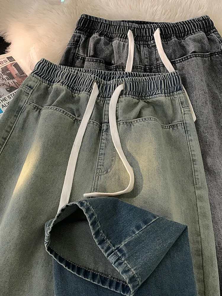 

Retro Waed adient Denim Jeans Men's Trendy Brand American High Street Straight Loose Wide Leg Pants Spring Autumn Sle
