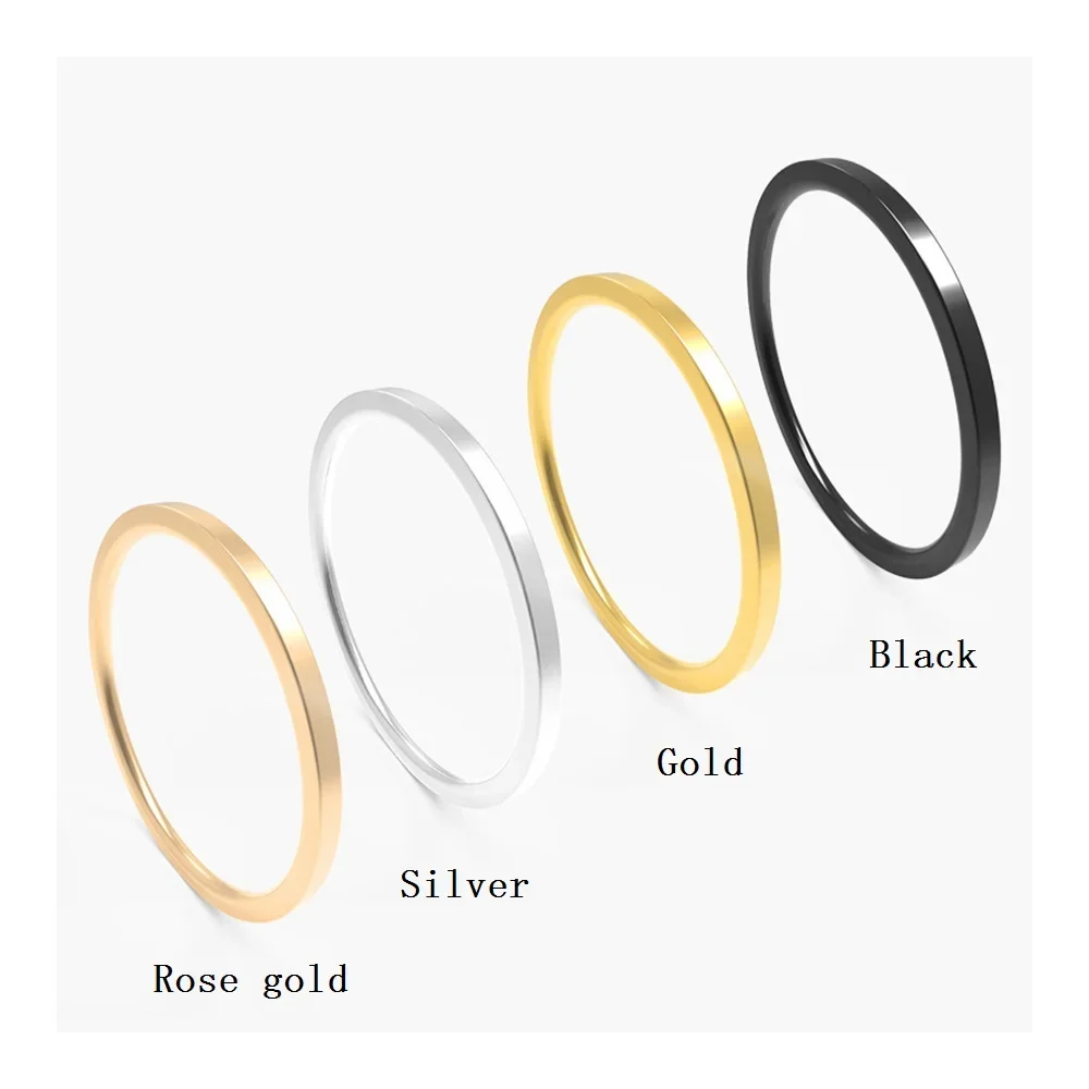 JHSL 1mm Small Mini Stainless Steel Simple Women Rings Black Rose Gold Color Fashion Jewelry US size 3 4 5 6 7 8 9 10