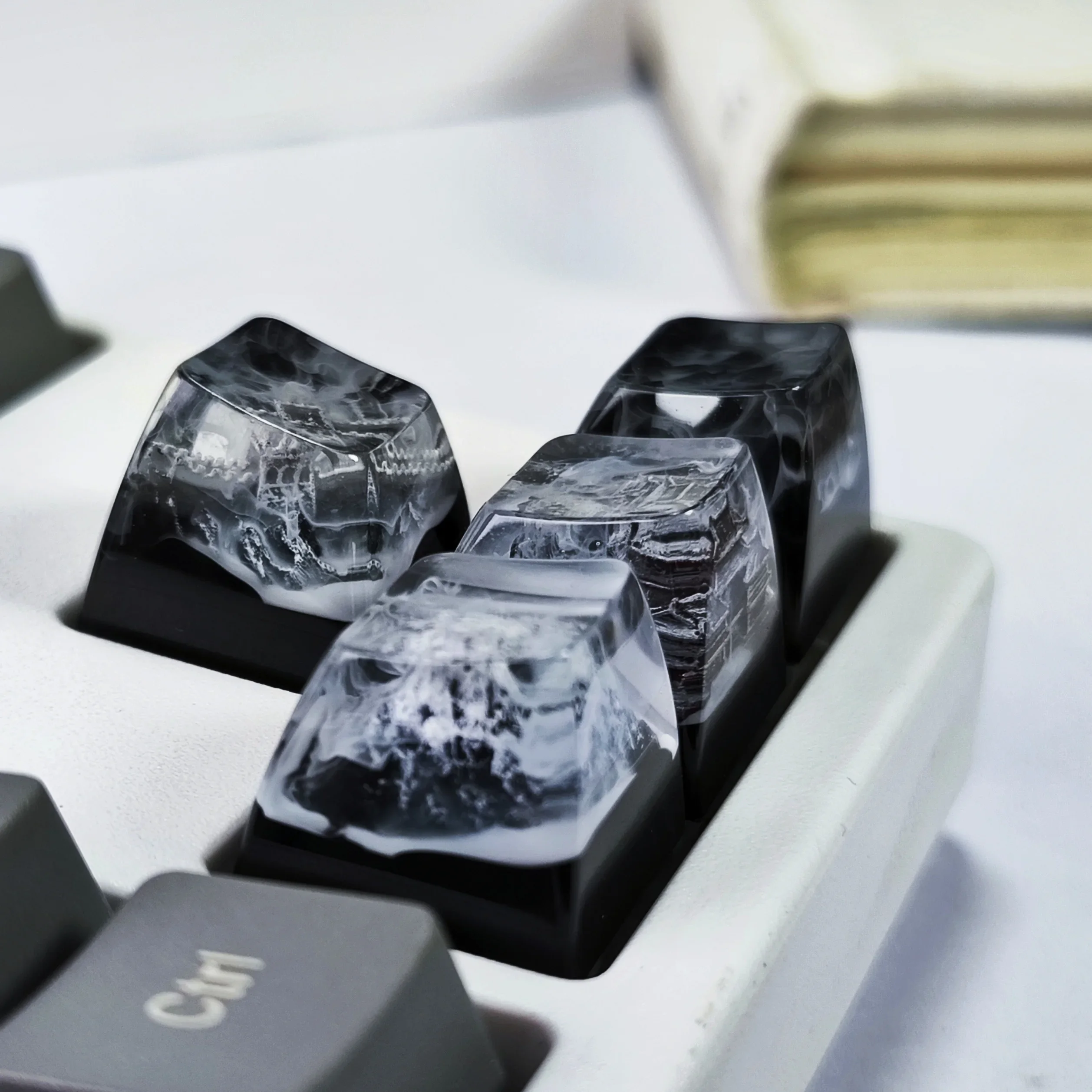 Edifício antigo Portão Torre Resina Keycaps, A Grande Muralha, Montanha de Neve, Handmade, Custom, RK68, GK64, 4 Pcs