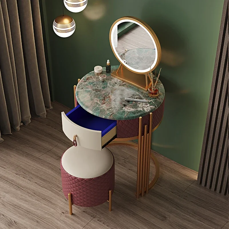 

Light luxury bedroom dresser rock slab metal small apartment makeup table mini minimalist design makeup