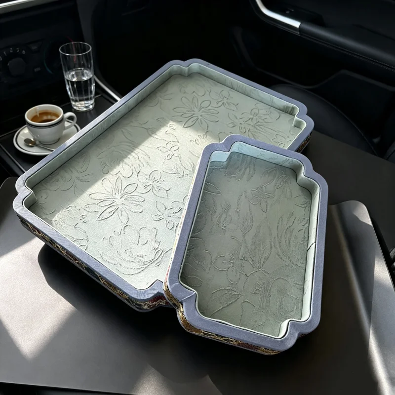 Song Brocade Jewelry Tray, Eid Mubarak Plum Blossom Corner Appraisal Plate for Jade Beads & Bracelet, Luxury Counter Organizer