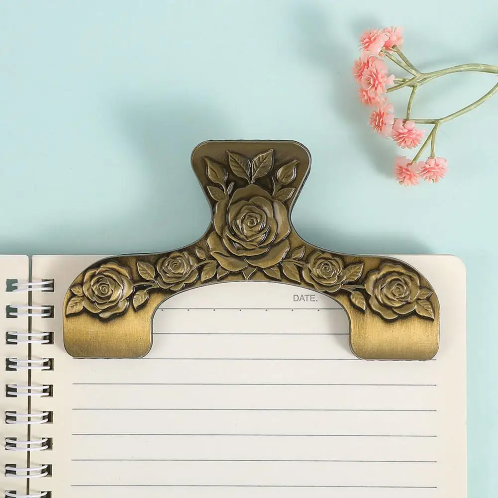 Rustic Desk Decor for Readers Vintage Metal Book Page Holder with Floral Pattern Durable Zinc Alloy for Cookbooks for Reading