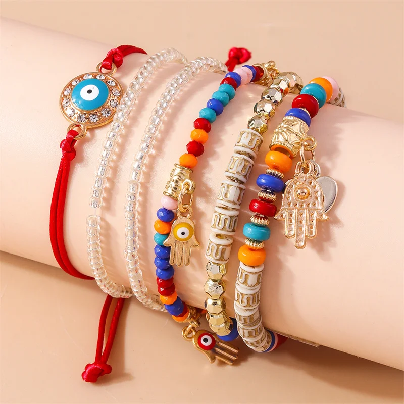 Aihua Bohemian Kristall türkisch glücklich blau Auge Armband Armreif für Frauen Gold Farbe Kette Armband Set Vintage Boho Schmuck Geschenke – Detail 23