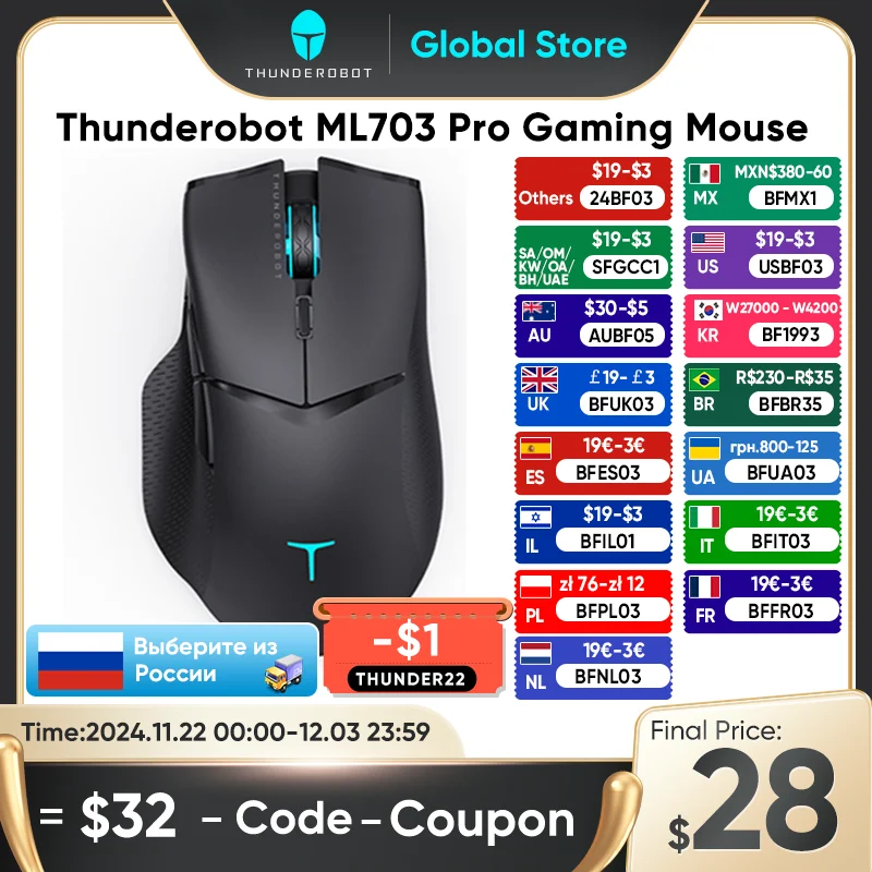 Thunderobot ML703 Pro Wireless Gaming Mouse 2.4G Wireless Wired RGB Gamer 19000 DPI 1000mAh Mouse for Laptop PC Gaming