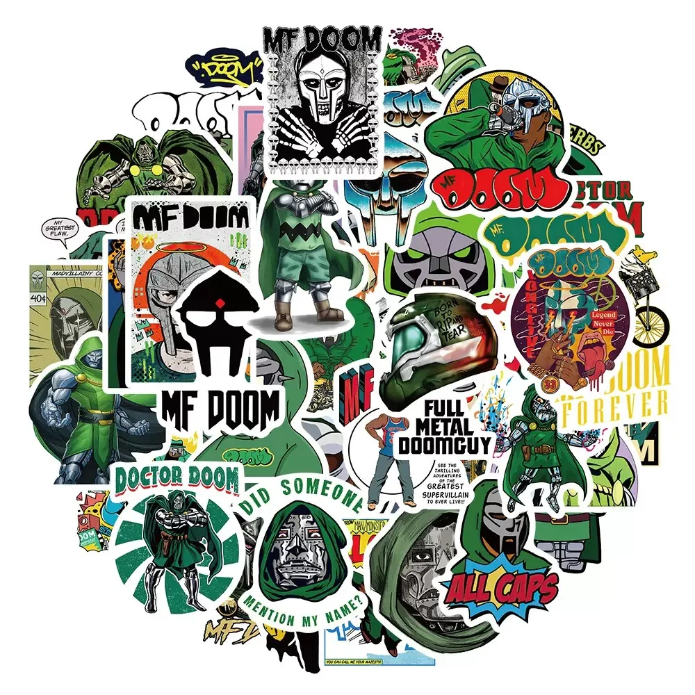 50 pièces Hip Hop rappeur Mf Doom autocollants chanteur Fan cadeau bricolage décoration téléphone tasse bagages Scrapbook ordinateur portable hélicoptère guitare décalcomanie