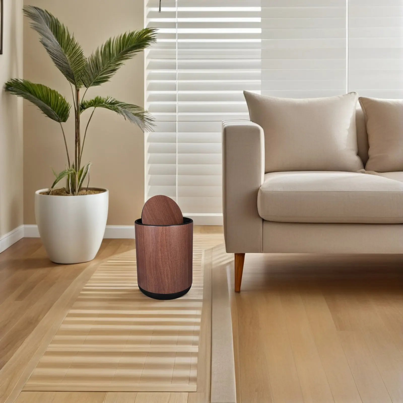

Dual Compartment Flip Lid Trash Can Plastic Wood Grain Waste Bin for Bathroom Bedroom Office Bathroom Trash Can