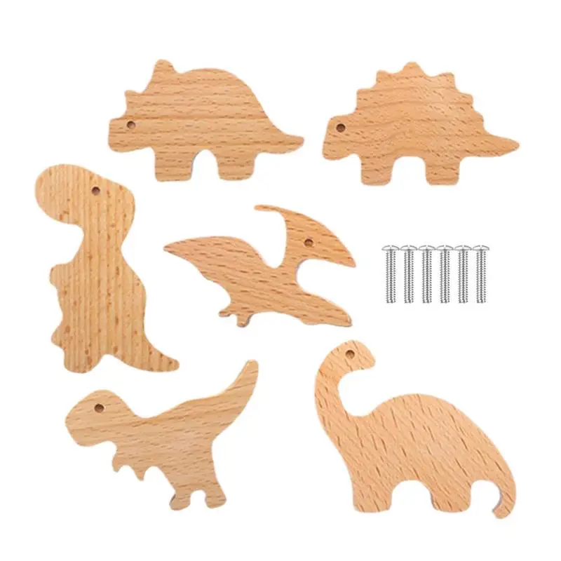 Lèvent de commode de dinosaure en bois, boutons d'animaux décoratifs, boutons en bois MELKnobs, bébé unique, multifonctionnel, délicat, 6 pièces