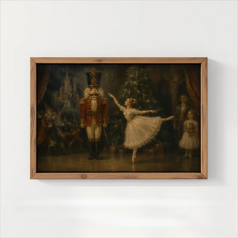 Nutcracker Ballet Ballerina Canvas Wall Art Vintage Christmas Stage Scene Classic Holiday Home Wall Print Unframed Canvas Poster