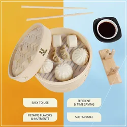 Handmade Bamboo Steamer 3 Tier & Lid Premium Bamboo Steamer Basket 100% Natural Bamboo Rolls Chicken Fish and 10 Inch Meat