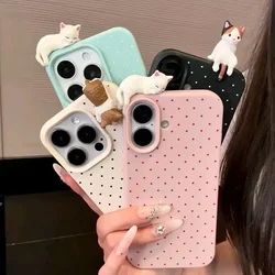 Korean Cute Polka Dot Pattern Phone Case For iPhone 17 Pro Max 16 15 14 Plus 13 12 11 X XR XS Max 16E 17Air 3D Cartoon Cat Cover