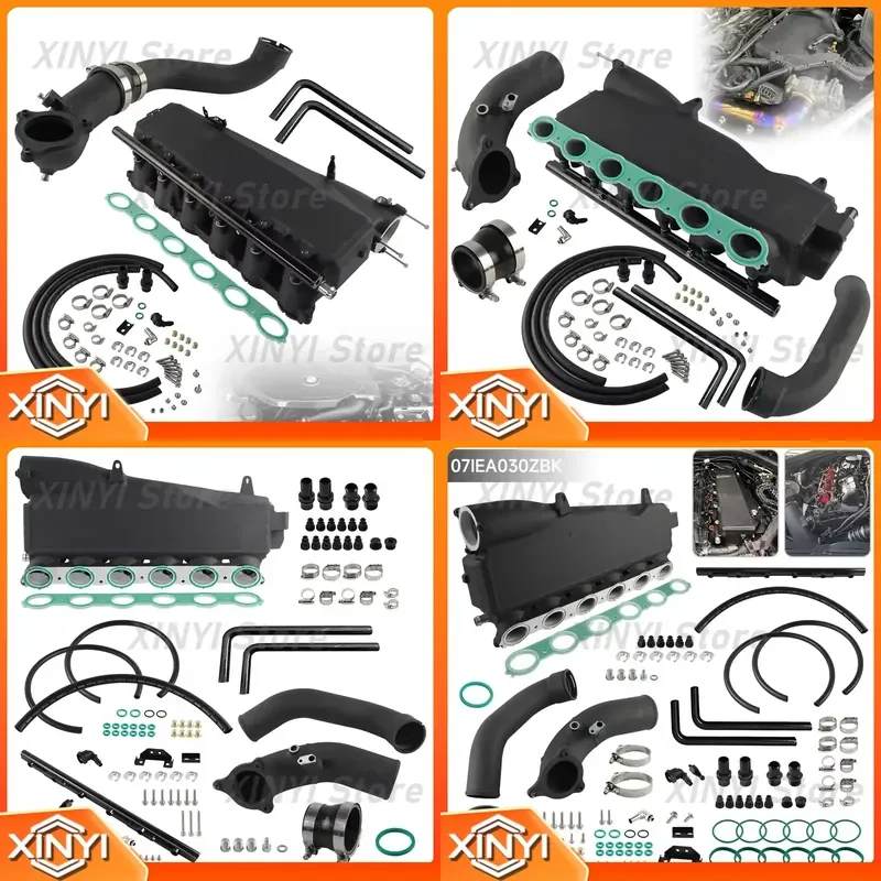 Top Bar Plate Charge Air Cooler Manifold Pipe Kit for BMW B58 Gen1 M140i M240i 340i 440i 540i 3.0L Turbo Black Aluminum