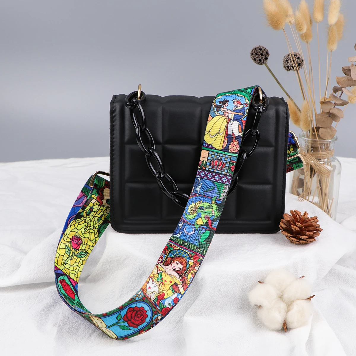 Cartoon Princess Women One Shoulder Messenger Bags DIY Adjustable Nylon Strap Bag Part Accessories Female Handbag Strap