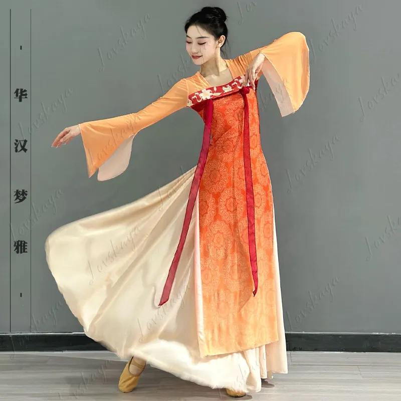 

Классический танцевальный костюм - элегантное платье для выступлений для женщин, в традиционном китайском стиле, осеннее этническое платье для сценических выступлений