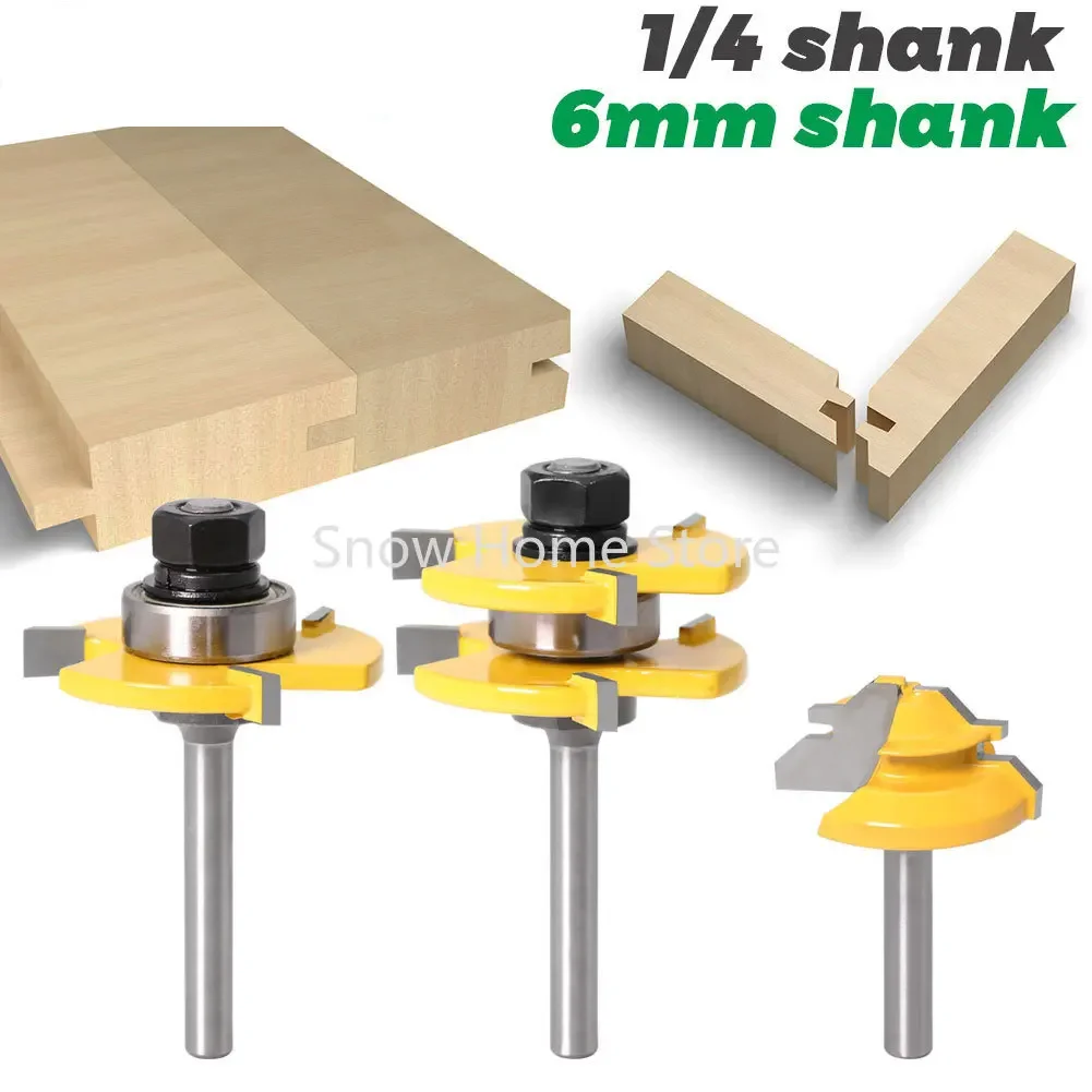 3 Pieces 45 Degree Mortise Knife +3 Teeth T-Shaped Mortise 1/4 Handle 6mm Shank Split-Board  Floor  Straight