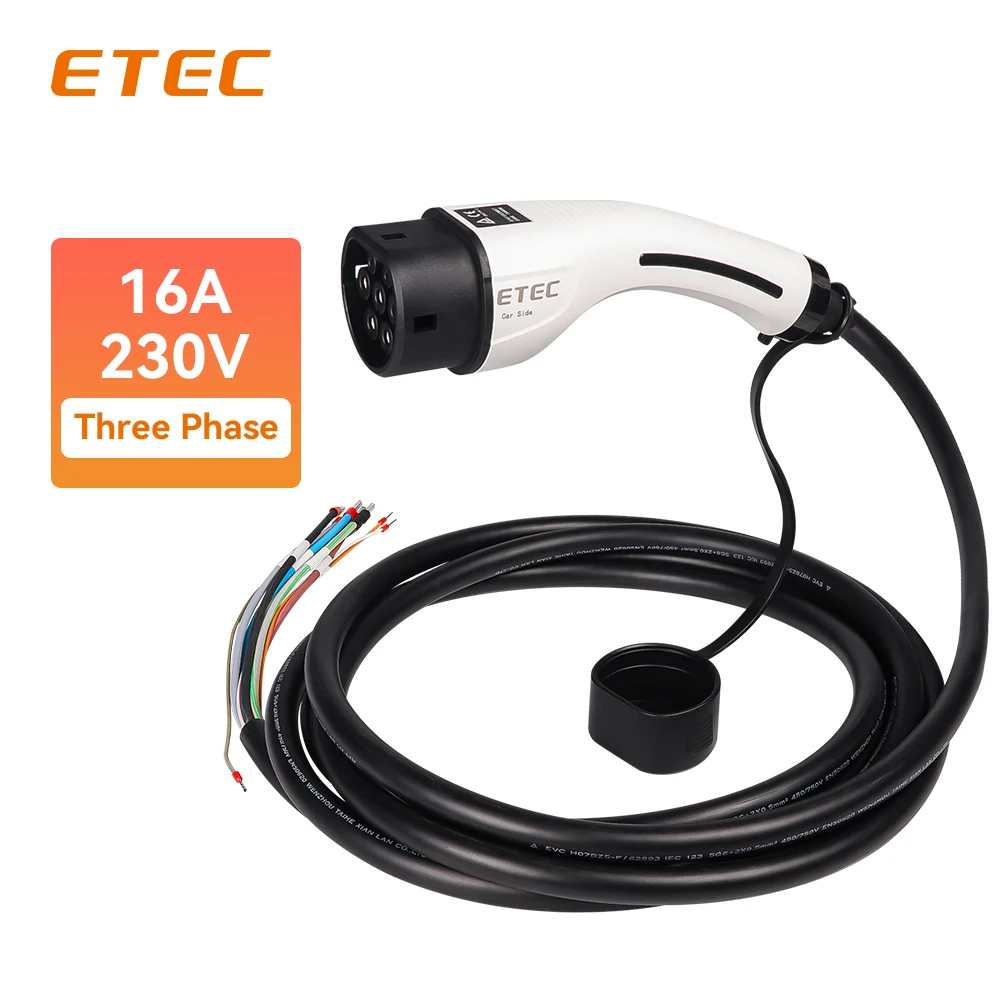 ETEC EV Charger Plug Type2 Cable 16A 32A 8KW 11KW 22KW 1Phase 3Phase Car Charging Station for Electric Car IEC62196-2 EKEP3