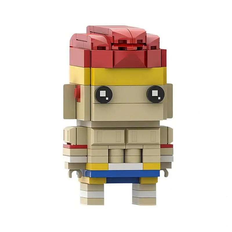 MOC three-dimensional building block toy ornaments Street Fighter Alpha series character square head boy creative model