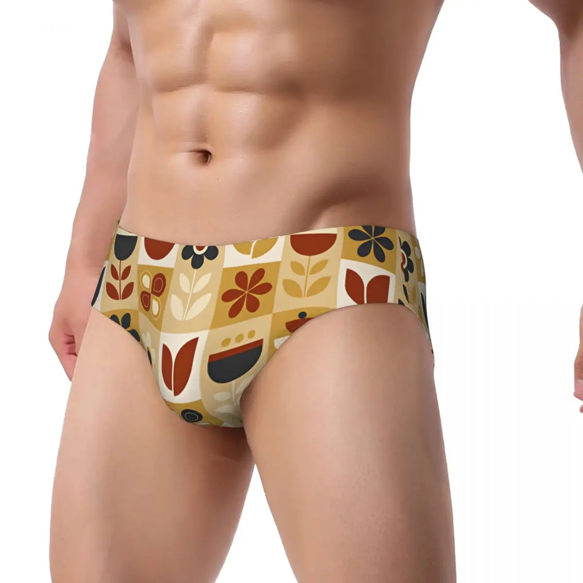 Custom Orla Kiely Flower Scandinavian Geometric Style Briefs Underwear Men's Comfortable Stretch Panties