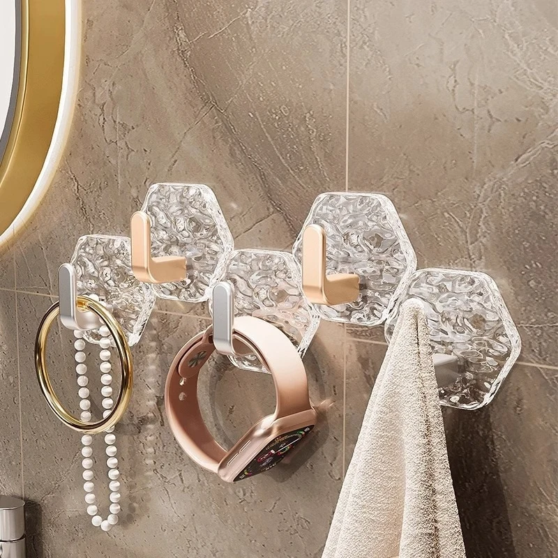 Light Luxury Hook, Strong Adhesive, Ripple Free Punching, Seamless Hexagonal Hook, Glacier Pattern Adhesive Hook Behind The Door
