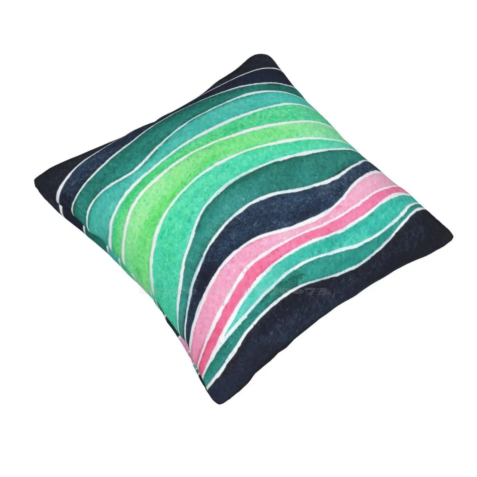 Tahitian Pearl Home Sofa Car Waist Throw Pillowcase Green Black Teal Abstract Ombre Watercolor