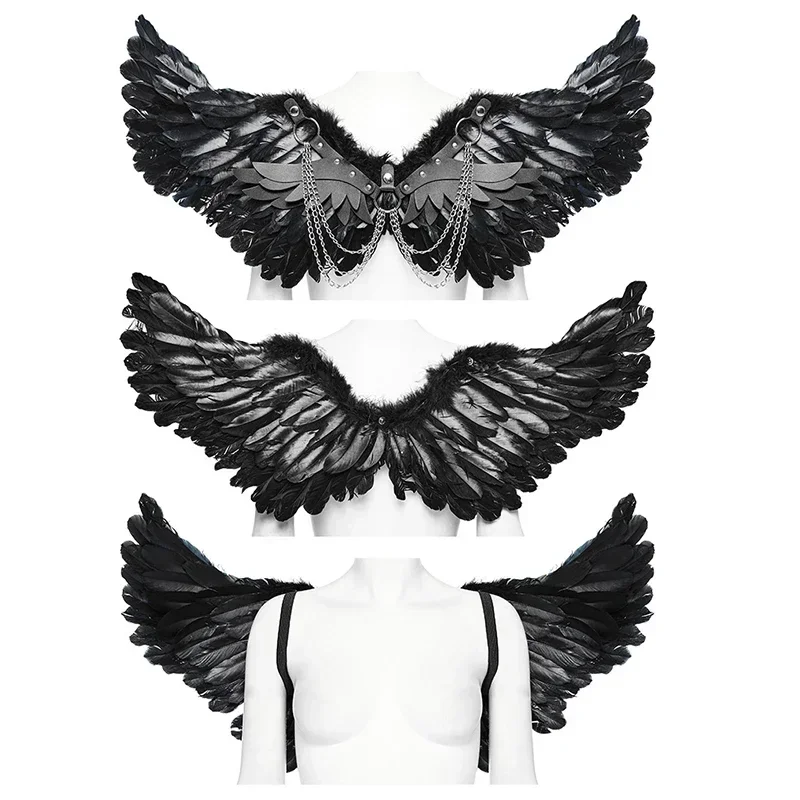 PUNK RAVE Women's Punk Feather Wing Harness Detachable Leather Wings&Chains Club Halloween Accessories 3 Colors Available