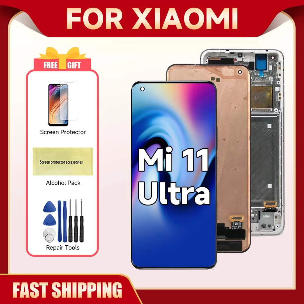 For Xiaomi Mi 11 Ultra 6.81\'\'For Mi11 Ultra M2102K1G M2102K1C LCD Display Touch Screen Digitizer Assembly Replacement