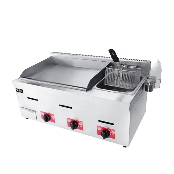 

Table top Gas griddle Machine with gas fryer two in one combination ,Grill machine,Grill food machine