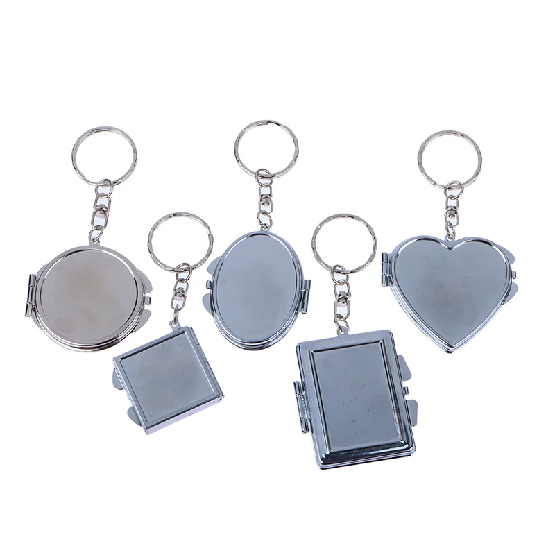 Espelho Cosmético Dupla Face, Metal Folding Keychain, Maquiagem Mini Espelho, Coração, Oval, Forma Quadrada