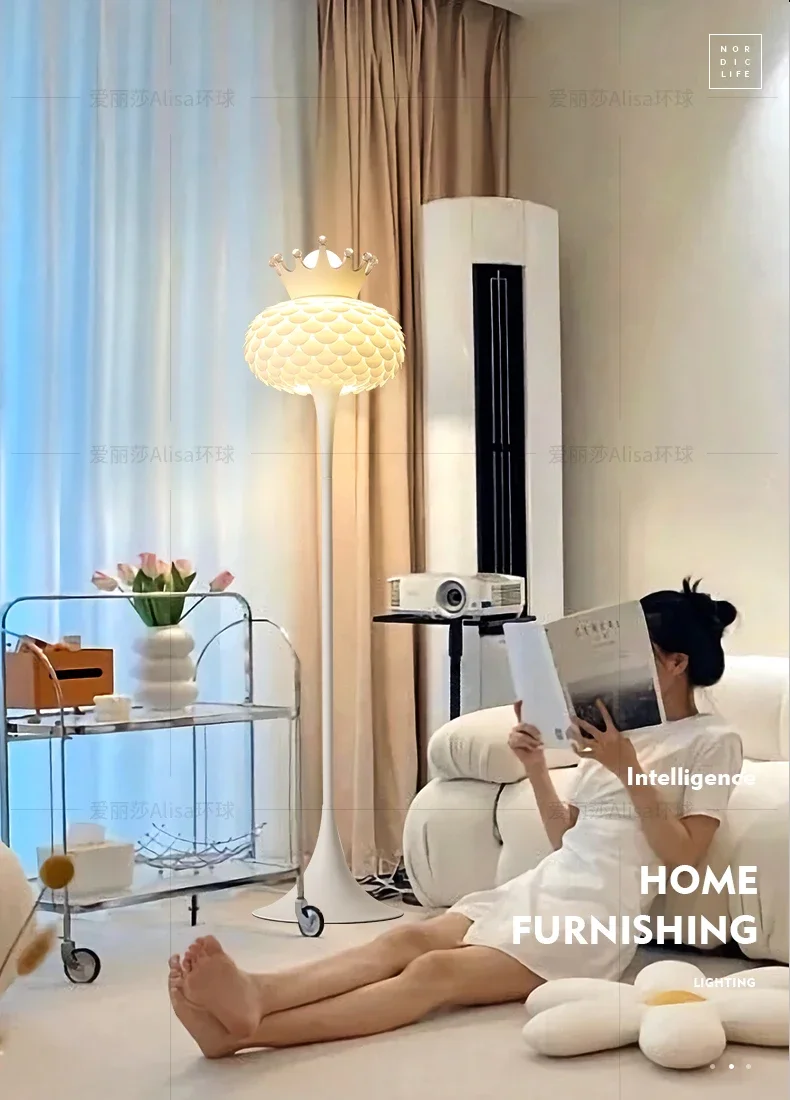 Crown Floor Lamp Living Room Bedroom Princess Simplicity Modern Vertical Lamp