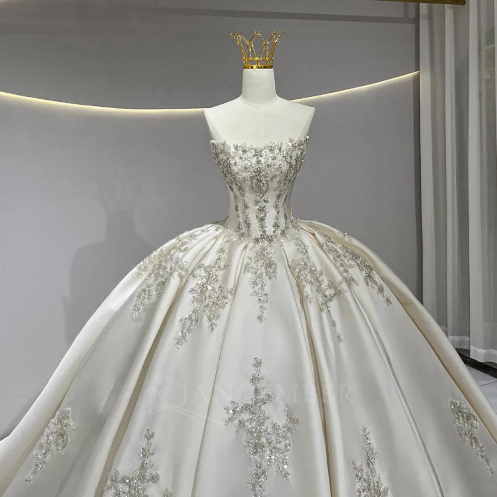 فستان زفاف من الساتان بدون أكمام برنسيسا أنيق أبيض برباط من الخلف بدون أكمام ذيل محكمة مخصص حسب الطلب رداء دي ماري #5