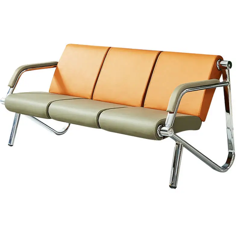 Modern Bench Customized Stable Durable Metal Frame Leather Row Waiting Chairs For Café Office Visitor Salon