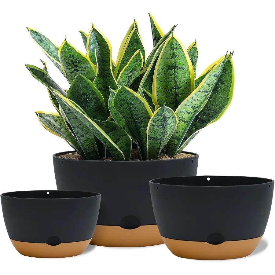 

8 10 12 Inch Pots for Indoor Plants Large Self Watering Planters with Drainage and Saucers Plastic Outdoor Flower Pot Set of 3