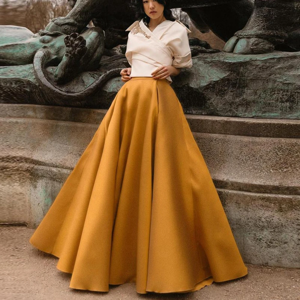 

High Split A-line Long Women Satin Skirts With Pockets Puffy Female Maxi Skirts Zipper Custom Made Formal Satin Bridal Skirt