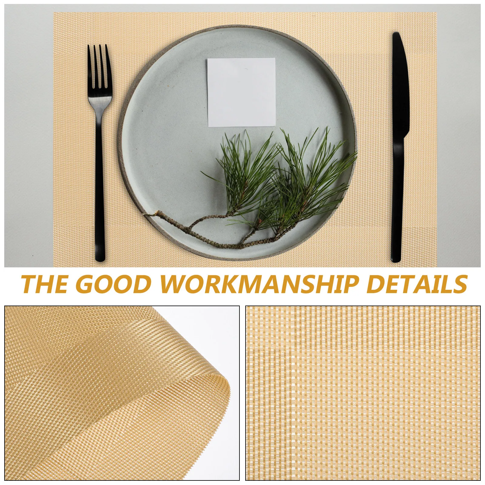 4Pcs Gold Yellow PVC Woven Placemats Set Heat Insulating Oil Resistant Easy Clean Reusable Table Mats for Dining Home Party