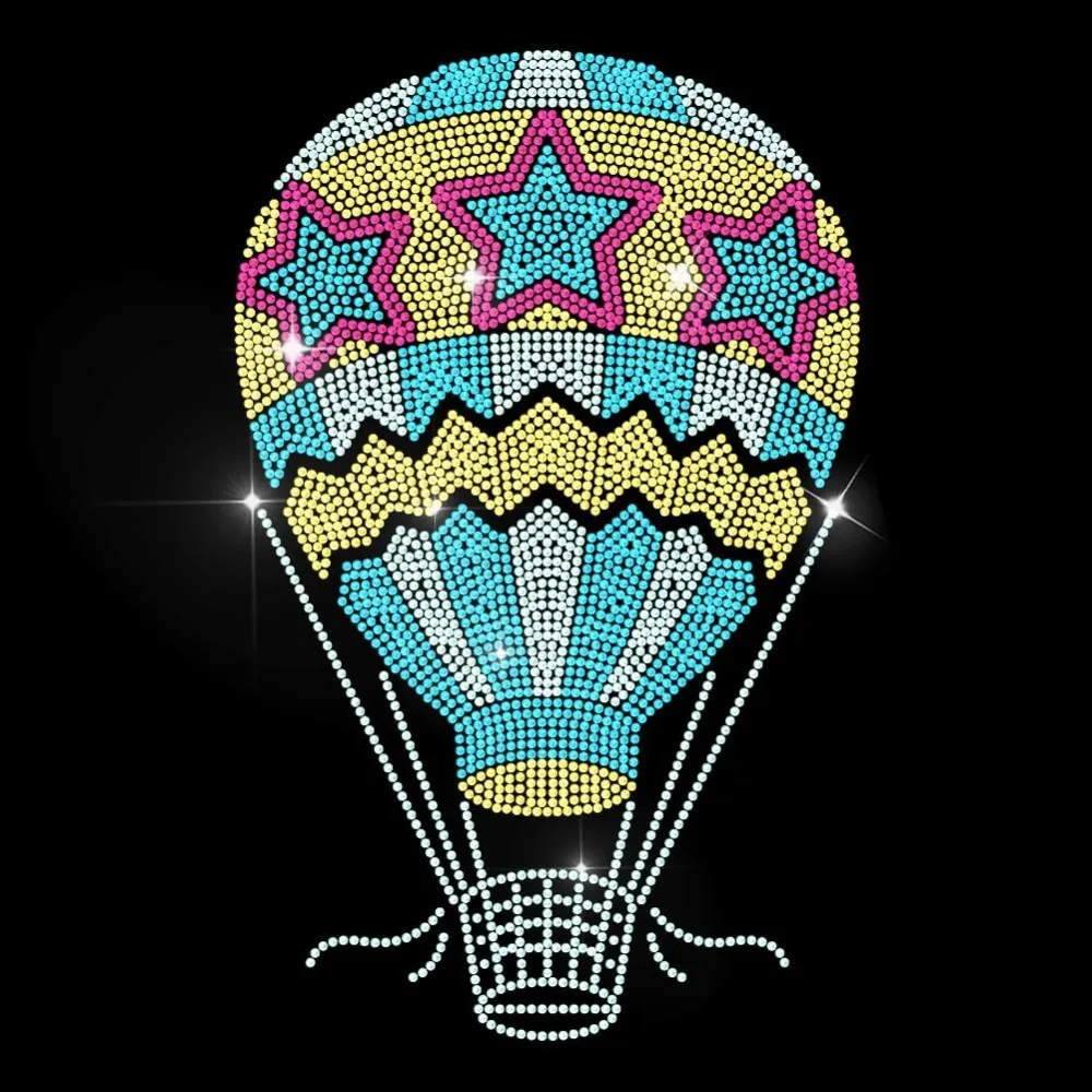 

Hot Air Balloon Rhinestone Iron on Hotfix Transfer Star Heat Transfer Decal Rhinestone Hotfix Sticker Bling Clothing Decoration