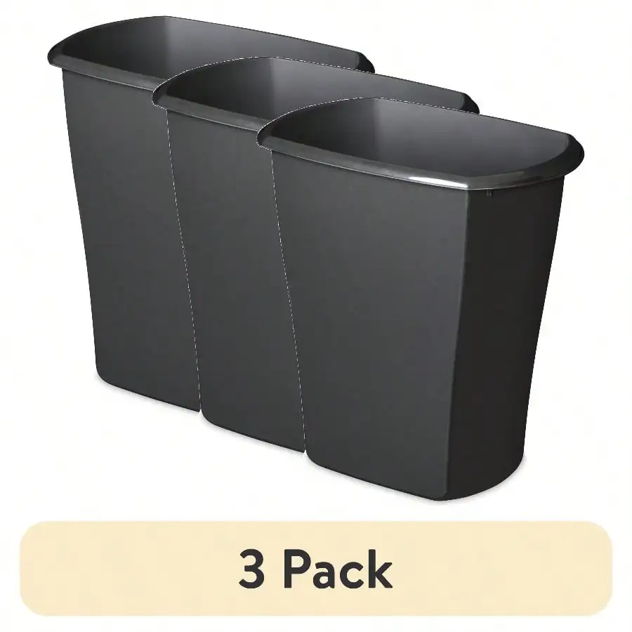 

(3 pack) Kitchen Trash Can, 10 Gallon Plastic Garbage Bin with No Lid, Black