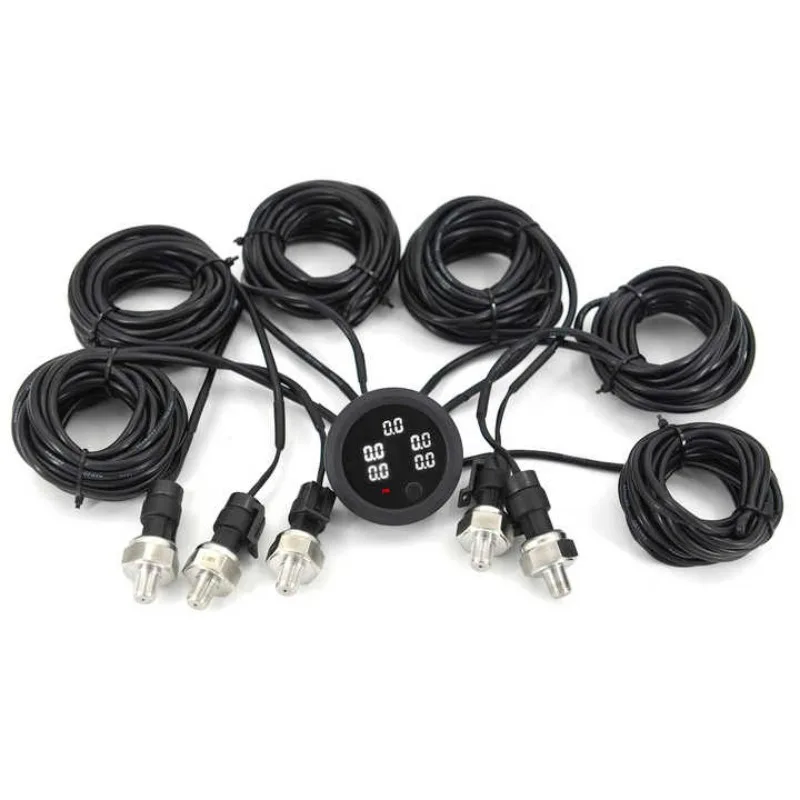 Universal 5 in 1 Digital Display Air Pressure Gauge for Air Suspension With 5 Pcs 1/8 NPT Sensors Red/Blue/White,In stock,SSN