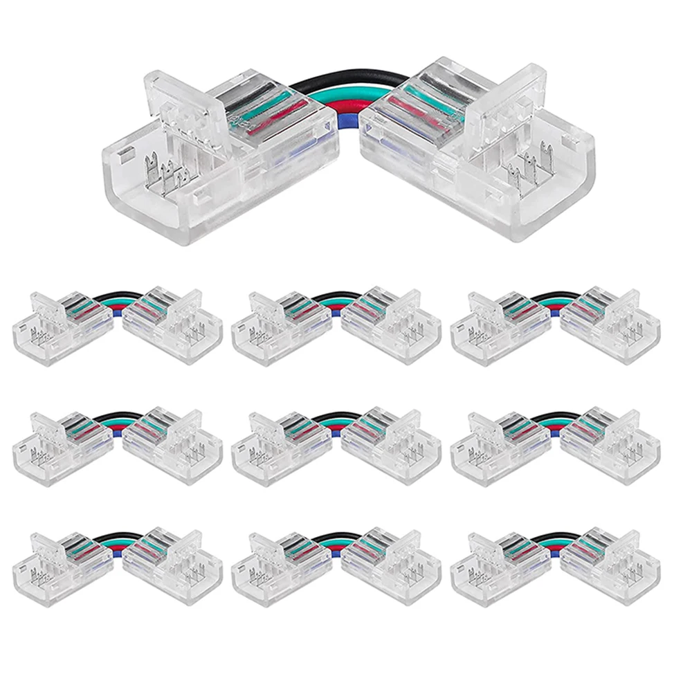 

L Shape 4Pin LED Connector 8mm10mm Solderless Adapter Connector Compatible with3528 5050 Waterproof/Non-waterproof RGB LED strip