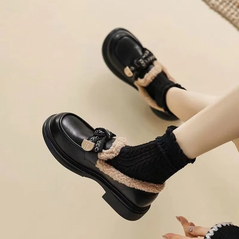 

Women's Winter Loafers 2025 Fur Lined Slip On Chunky Flat Shoes British Style Casual Slip-On Flats​