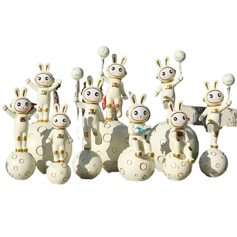 

Luminous moonlight cartoon rabbit outdoor fiberglass sculpture astronaut rabbit lawn garden landscape decoration