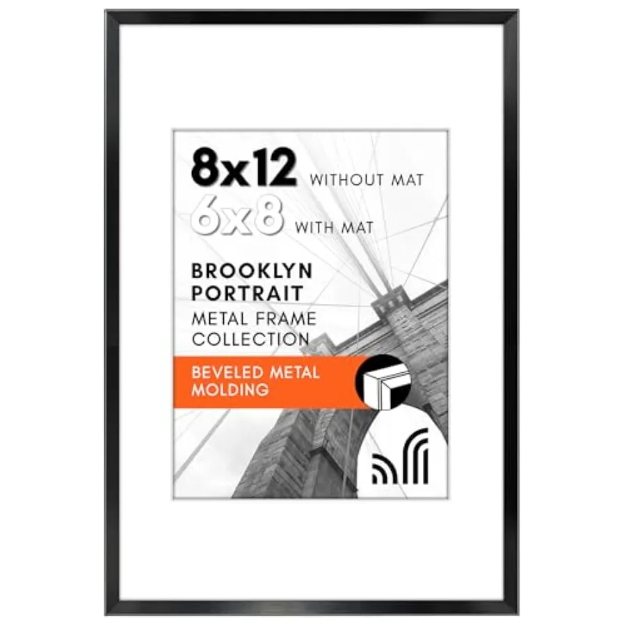 

Metal Picture Frame with Tempered Glass - Use as 6x8 Frame with Mat or Display Photo Without Mat - Brooklyn Collection - Pictur