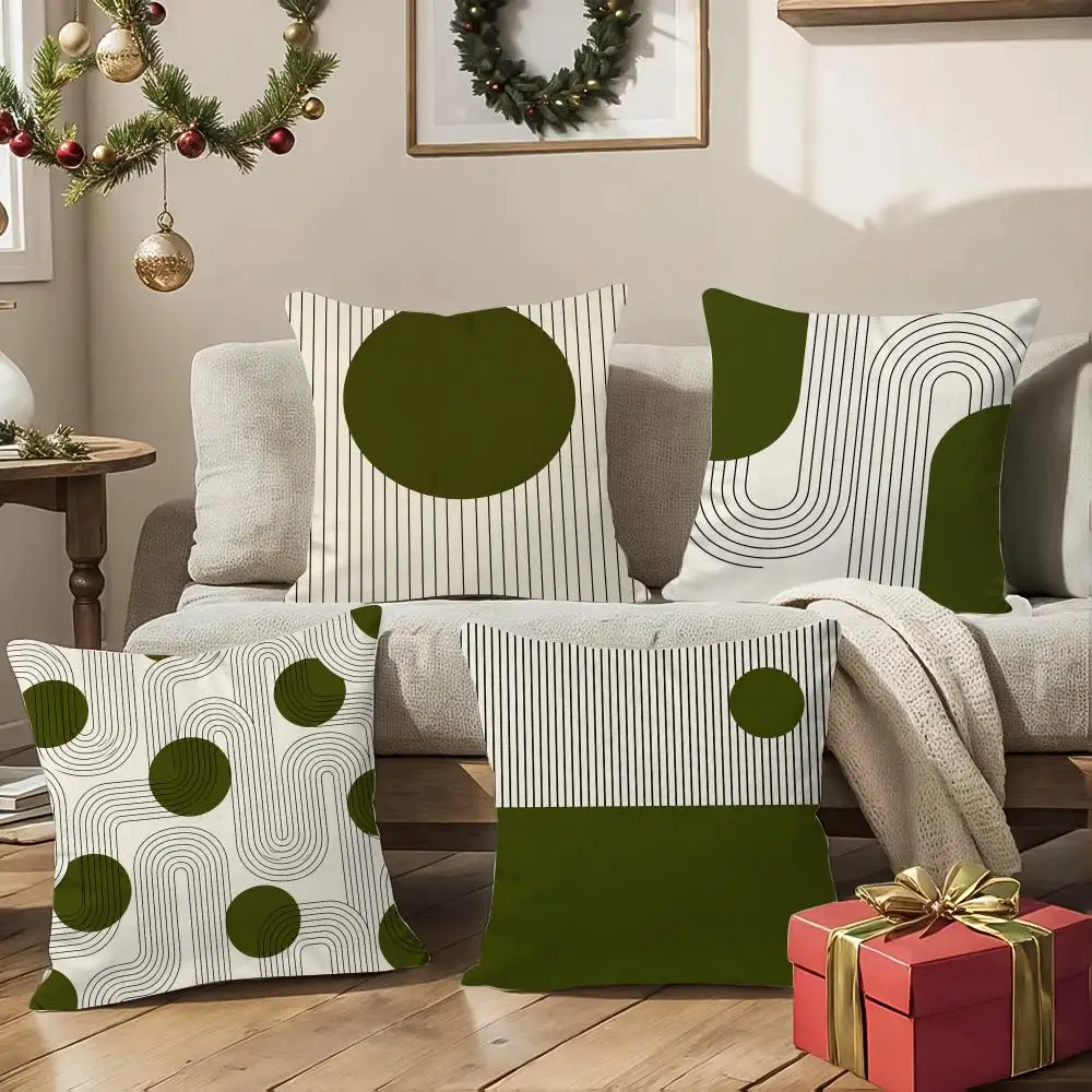 Modern Olive Geometric Cushion Cover Square Decorative Sofa Pillow Case Bedroom Living Room Home Decor Gift