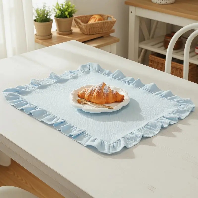 Stylish Ruffle Placemats with Pink Blue Stripe Fresh Look For Kitchen and Dining Room Decor